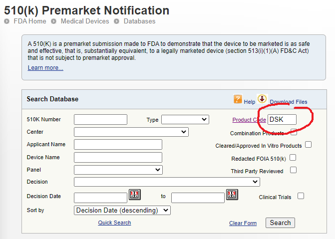 Premarket Notification database